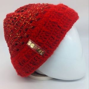 NODS "Gilded Red Block Stitch" Handmade Crotchet Beanie (D-008)